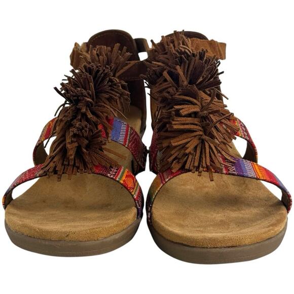 NWB Minnetonka Desi Fringe Suede Ankle Strap Wedge Sandal Brown Women's Size 9M - Picture 3 of 15